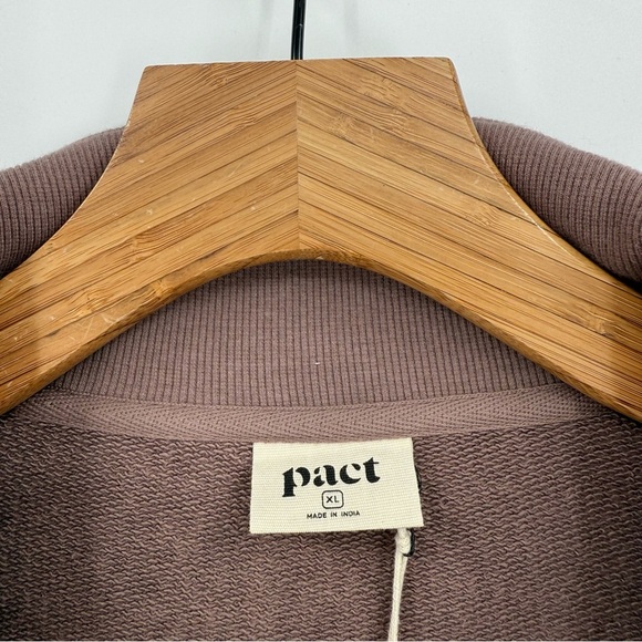PACT Airplane Essential Terry Quarter Zip Sweatshirt in Deep Taupe Size XL NWT - Picture 3 of 11